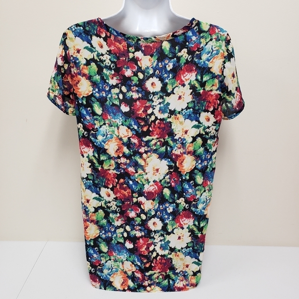 Soprano Womens Floral Top Short Sleeve Size XS - Picture 2 of 5
